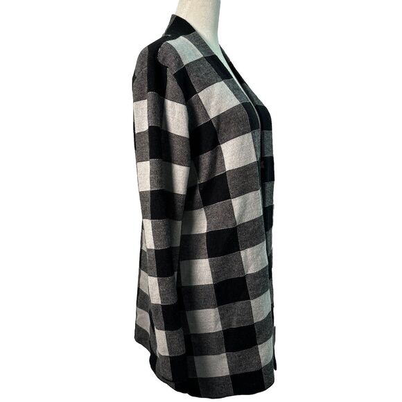 Talbots Merino Wool Buffalo Check Open Front Cardigan Sweater Medium - Picture 3 of 7